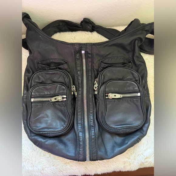 Alexander Wang Donna Sling Hobo Bag Black Leather Silver Hardware RARE Y2K main image 4